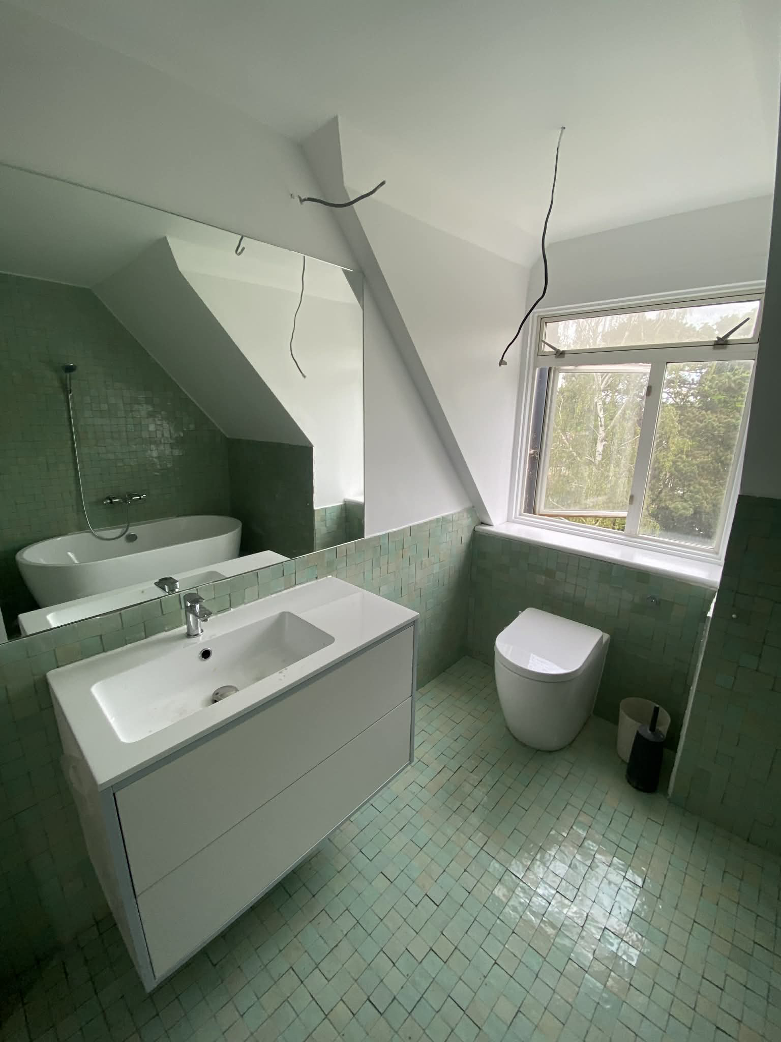 Moroccan Zellige Tile Bathroom — Lath & Plaster Strip-Out — After