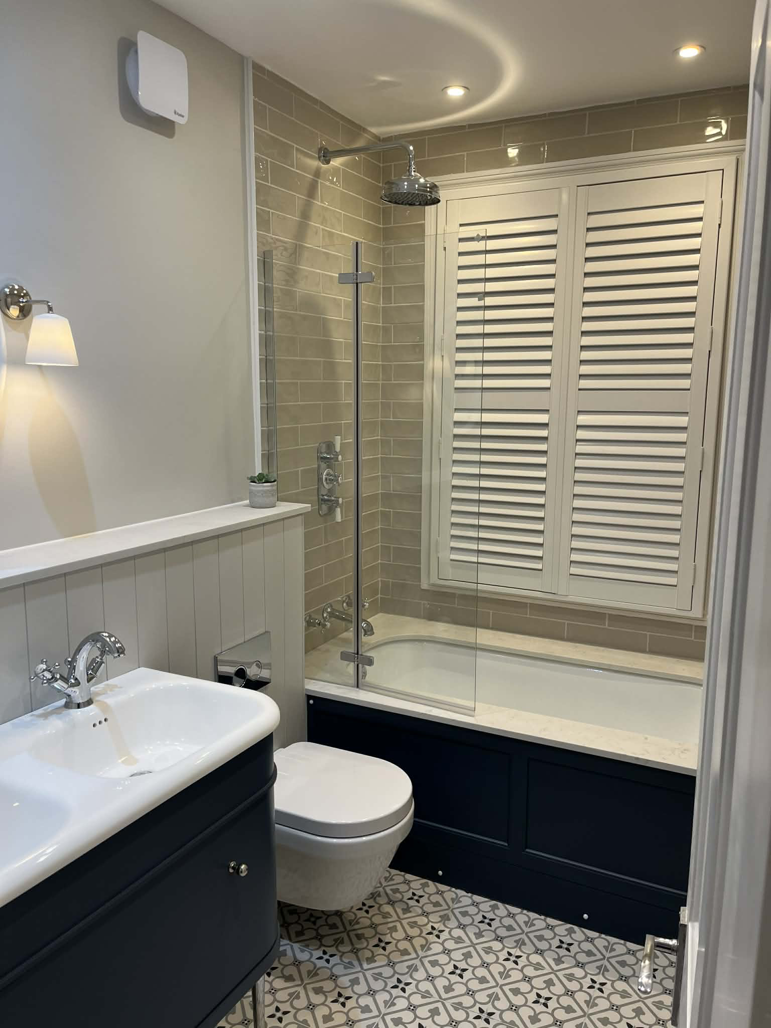 Marble Bath Top, Underfloor Heating & Console Basin — After